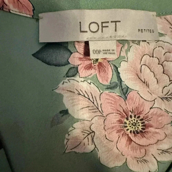Loft floral midi lightweight light green long sleeve wrap dress size 00P - Picture 7 of 9